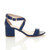 Right side view of Navy PU Mid Block Heel Cross Strap Party Strappy Sandals
