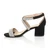 Left side view of Black Diamante Suede Mid Block Heel Cross Strap Party Strappy Sandals
