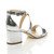 Back right side view of Silver PU Mid Block Heel Cross Strap Party Strappy Sandals