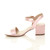 Left side view of Baby Pink Satin Mid Block Heel Ankle Strap Barely There Sandals