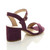 Back right side view of Purple Suede Mid Block Heel Ankle Strap Barely There Sandals
