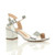 Front right side view of Silver PU Mid Block Heel Ankle Strap Barely There Sandals Front right side view of Silver PU Mid Block Heel Ankle Strap Barely There Sandals