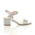 Right side view of Silver Satin Mid Block Heel Ankle Strap Barely There Sandals Right side view of Silver Satin Mid Block Heel Ankle Strap Barely There Sandals