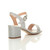 Back right side view of Silver Glitter Mid Block Heel Ankle Strap Barely There Sandals Back right side view of Silver Glitter Mid Block Heel Ankle Strap Barely There Sandals