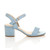 Right side view of Pale Blue Suede Mid Block Heel Ankle Strap Barely There Sandals