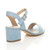 Back right side view of Pale Blue Suede Mid Block Heel Ankle Strap Barely There Sandals