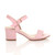 Right side view of Pale Pink Suede Mid Block Heel Ankle Strap Barely There Sandals