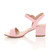 Left side view of Pale Pink Suede Mid Block Heel Ankle Strap Barely There Sandals Left side view of Pale Pink Suede Mid Block Heel Ankle Strap Barely There Sandals