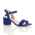 Front right side view of Cobalt Blue Suede Mid Block Heel Ankle Strap Barely There Sandals Front right side view of Cobalt Blue Suede Mid Block Heel Ankle Strap Barely There Sandals