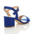 Back right side view of Cobalt Blue Suede Mid Block Heel Ankle Strap Barely There Sandals Back right side view of Cobalt Blue Suede Mid Block Heel Ankle Strap Barely There Sandals