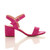 Right side view of Fuchsia Pink Suede Mid Block Heel Ankle Strap Barely There Sandals Right side view of Fuchsia Pink Suede Mid Block Heel Ankle Strap Barely There Sandals