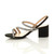 Left side view of Black Suede Mid Block Heel Slingback Strappy Diamante Sandals