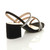 Back right side view of Black Suede Mid Block Heel Slingback Strappy Diamante Sandals