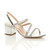 Front right side view of Silver PU Mid Block Heel Slingback Strappy Diamante Sandals