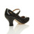 Back right side view of Black Patent Mid Heel Mary Jane Heart Cut Out Court Shoes