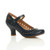 Front right side view of Navy PU Mid Heel Mary Jane Heart Cut Out Court Shoes