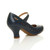 Back right side view of Navy PU Mid Heel Mary Jane Heart Cut Out Court Shoes