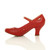 Left side view of Red PU Mid Heel Mary Jane Heart Cut Out Court Shoes