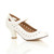 Front right side view of White PU Mid Heel Mary Jane Heart Cut Out Court Shoes