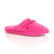 Front right side view of Fuchsia Diamante Flat Fleece Fluffy Mules Slippers