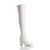 Front right side view of White PU High Block Heel Lace Up Over The Knee Boots