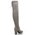 Back right side view of Grey Suede High Block Heel Lace Up Over The Knee Boots