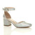 Front right side view of Silver Mermaid PU Mid Block Heel Ankle Strap Sandals Court Shoes