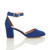Right side view of Cobalt Blue Suede Mid Block Heel Ankle Strap Sandals Court Shoes