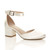 Front right side view of Ivory Satin Mid Block Heel Ankle Strap Sandals Court Shoes