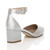 Back right side view of Silver Satin Mid Block Heel Ankle Strap Sandals Court Shoes