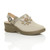 Front right side view of Beige PU Mid Block Heel Comfort Slingback Clogs Mules Sandals