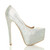 Right side view of Silver Diamante Satin High Heel Diamante Pointed Platform Court Shoes