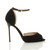 Right side view of Black Suede High Heel Ankle Strap Stiletto Peep Toe Shoes Sandals