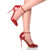 Model wearing Burgundy Patent High Heel Ankle Strap Stiletto Peep Toe Shoes Sandals