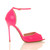 Right side view of Neon Fuchsia Patent High Heel Ankle Strap Stiletto Peep Toe Shoes Sandals