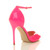 Back right side view of Neon Fuchsia Patent High Heel Ankle Strap Stiletto Peep Toe Shoes Sandals