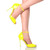 Model wearing Neon Yellow Patent High Heel Ankle Strap Stiletto Peep Toe Shoes Sandals