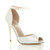 Front right side view of White Patent High Heel Ankle Strap Stiletto Peep Toe Shoes Sandals