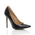 Front right side view of Black Patent High Heel Pointed Court Shoes Front right side view of Black Patent High Heel Pointed Court Shoes
