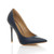 Front right side view of Navy PU High Heel Pointed Court Shoes Front right side view of Navy PU High Heel Pointed Court Shoes