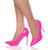 Model wearing Neon Fuchsia Patent High Heel Pointed Court Shoes Model wearing Neon Fuchsia Patent High Heel Pointed Court Shoes