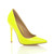 Front right side view of Neon Yellow Patent High Heel Pointed Court Shoes