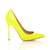 Right side view of Neon Yellow Patent High Heel Pointed Court Shoes