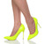 Model wearing Neon Yellow Patent High Heel Pointed Court Shoes Model wearing Neon Yellow Patent High Heel Pointed Court Shoes