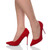 Model wearing Red Suede High Heel Pointed Court Shoes Model wearing Red Suede High Heel Pointed Court Shoes