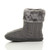Left side view of Grey Glitter Knit Fur Lined Winter Ankle Boots Slippers Booties