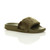 Front right side view of Khaki Fur Flat Faux Fur Sandals Sliders