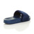 Back right side view of Navy Fur Flat Faux Fur Sandals Sliders