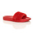 Front right side view of Red Fur Flat Faux Fur Sandals Sliders