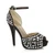 Front right side view of Black / White Satin High Heel Ankle Strap Diamante Gem Platform Sandals